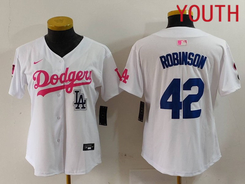 Youth Los Angeles Dodgers #42 Robinson White joint name 2024 Nike MLB Jersey style 9122